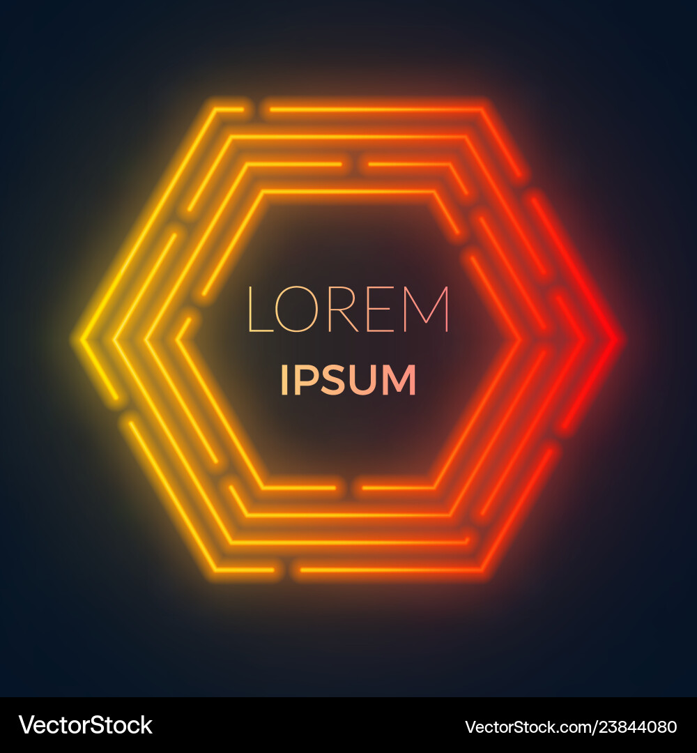 Neon futuristic hexagon frame for text can Neon futuristic hexagon frame for text can vector image