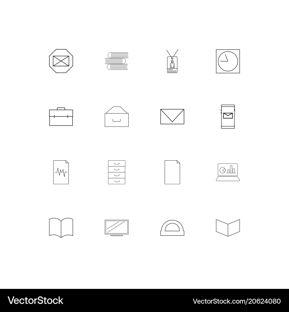 Office simple linear icons set outlined Vector Image
