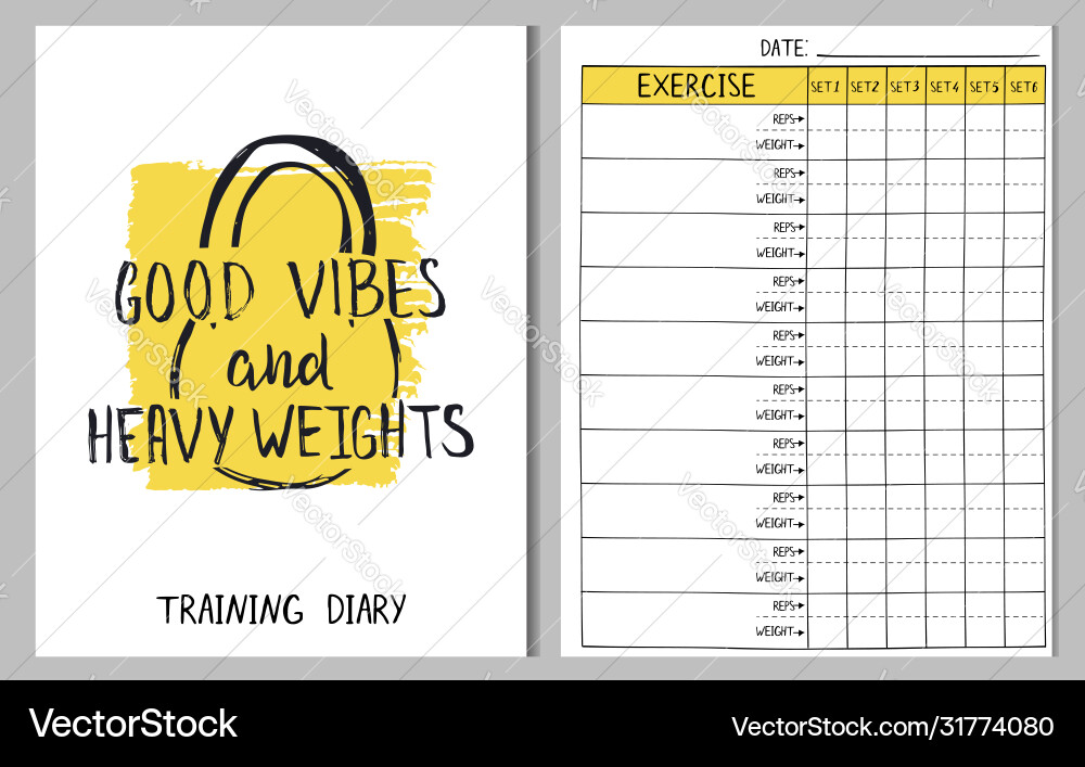 Print template for gym training diary log Print template for gym training diary log Vector Image