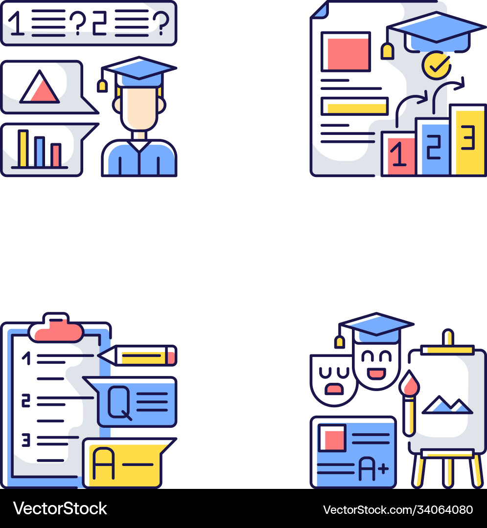 Questioning checklist rgb color icons set Questioning checklist rgb color icons set vector image