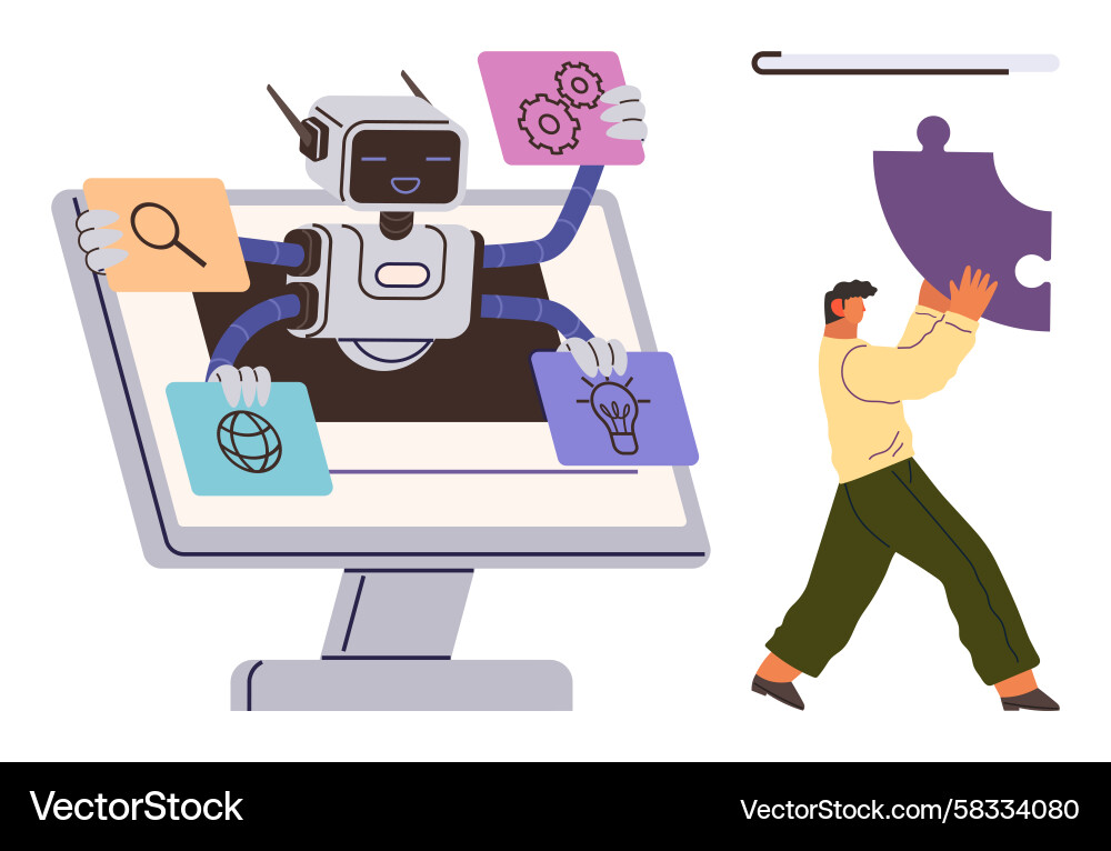 Robot Managing Tasks and Solutions Vector Image