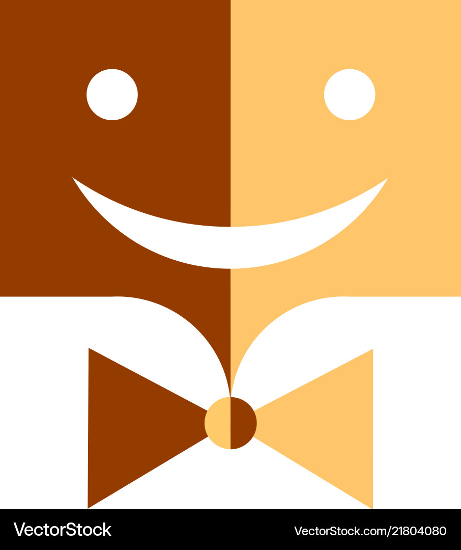 Smiley rectangular smiling in a tie of two colors Vector Image