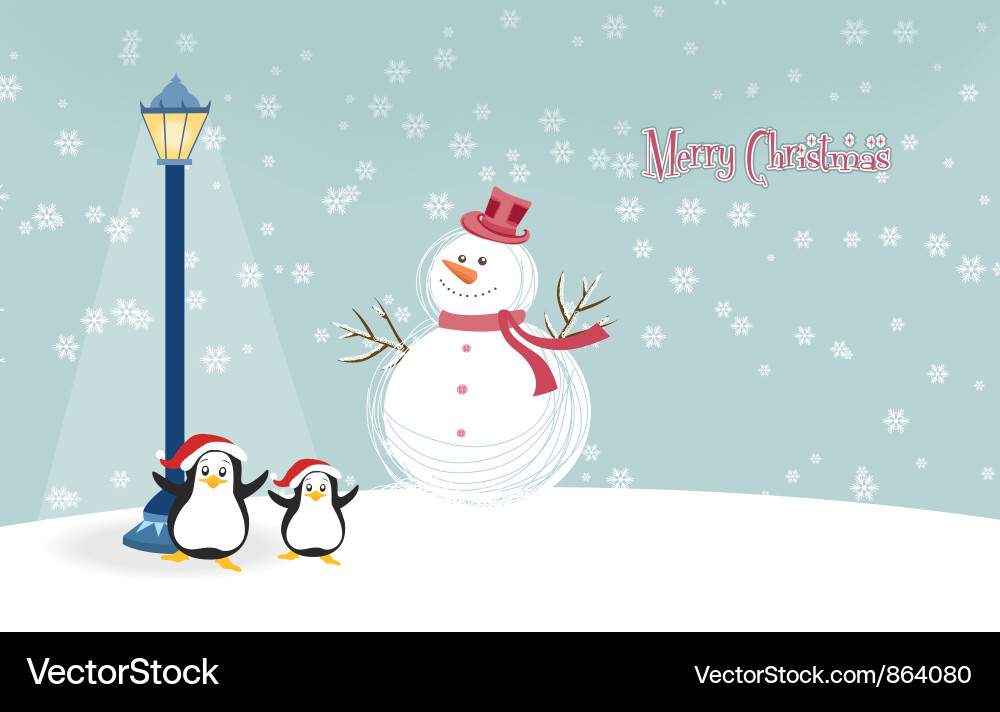 Snowman with penguins Vector Image