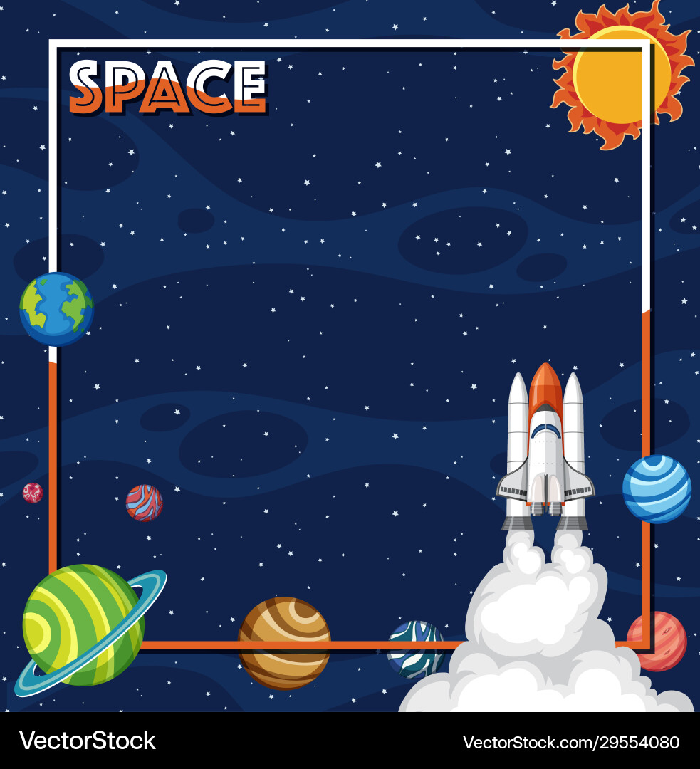 Space Background with Spaceship and Solar System vector image