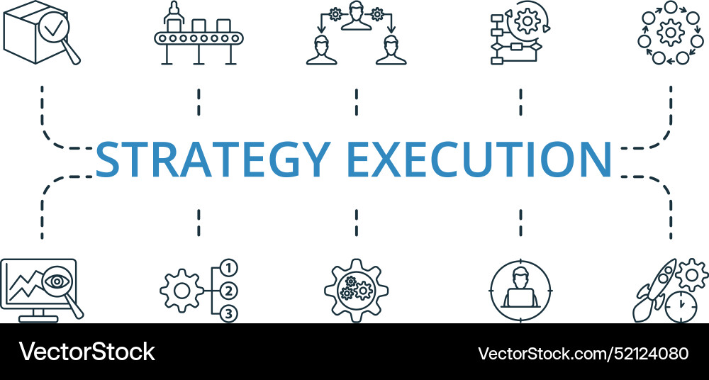 Strategy execution thin line icon set monochrome Strategy execution thin line icon set monochrome vector image