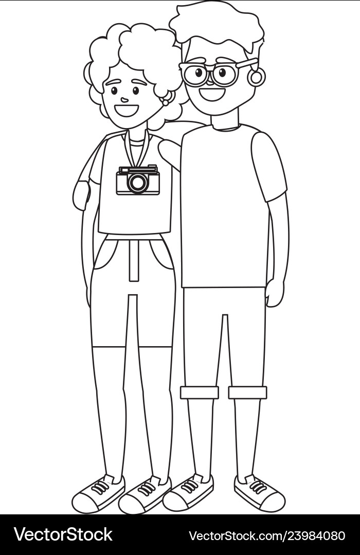 Touristische Paar Cartoon Touristische Paar Cartoon vektorbild