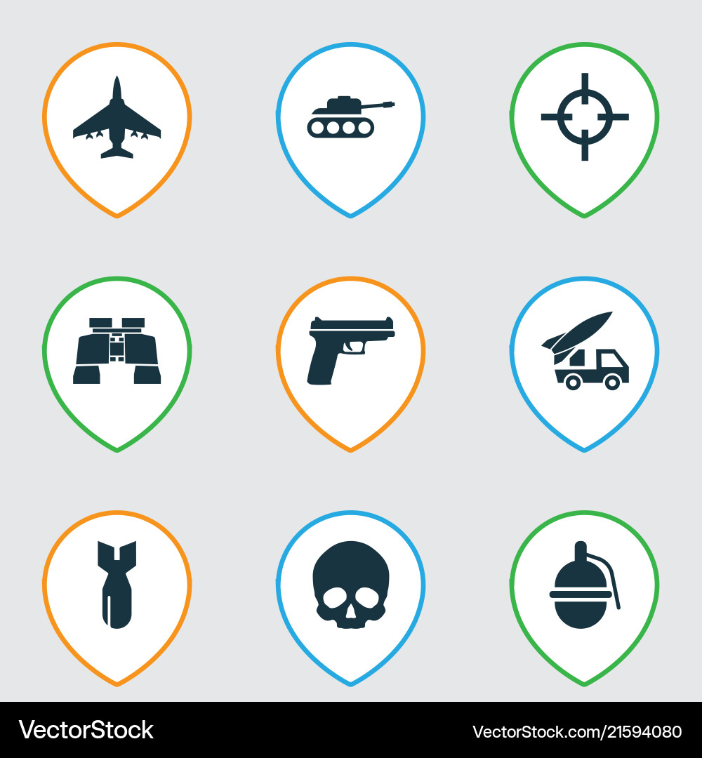 Warfare Icons mit Artillerie Bombenschniper gesetzt Warfare Icons mit Artillerie Bombenschniper gesetzt vektorbild