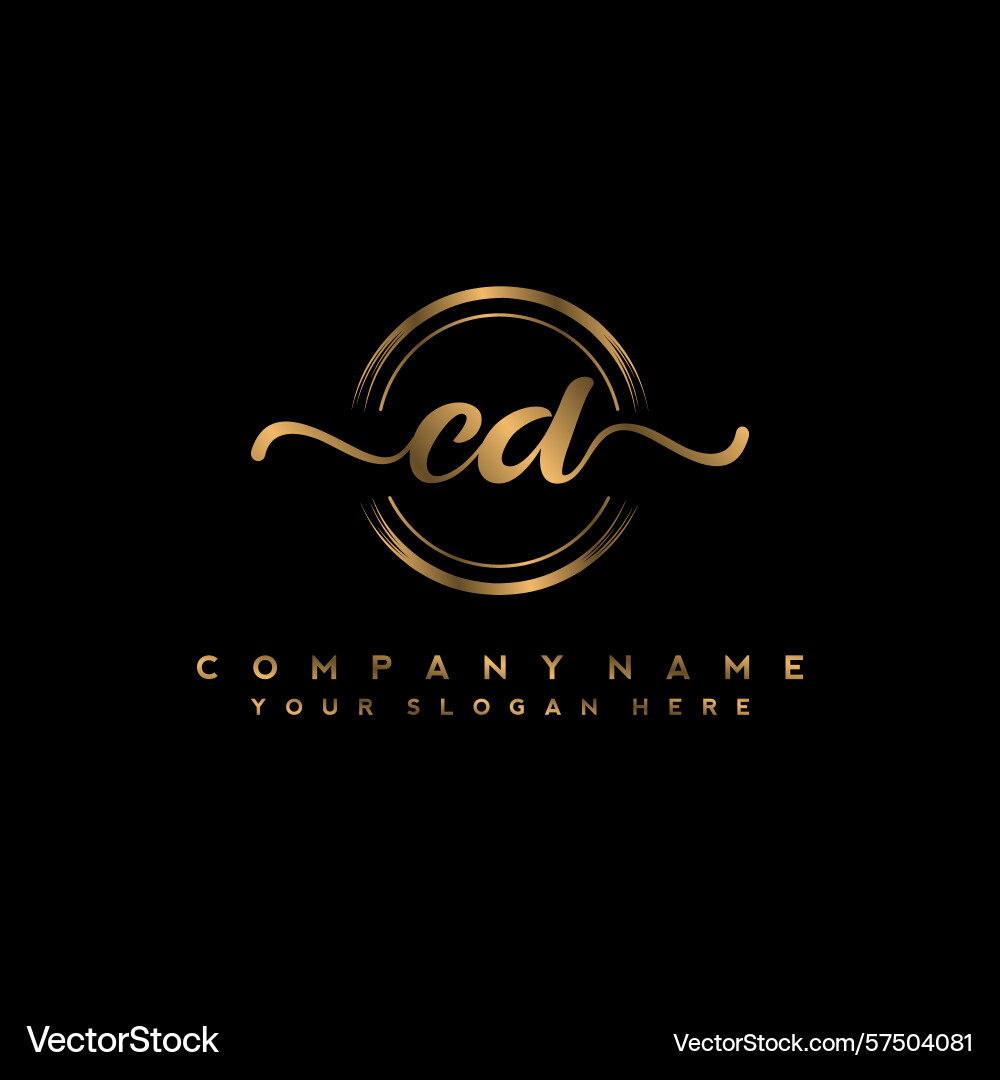 Cd initial handwriting logo with circular wave Vector Image