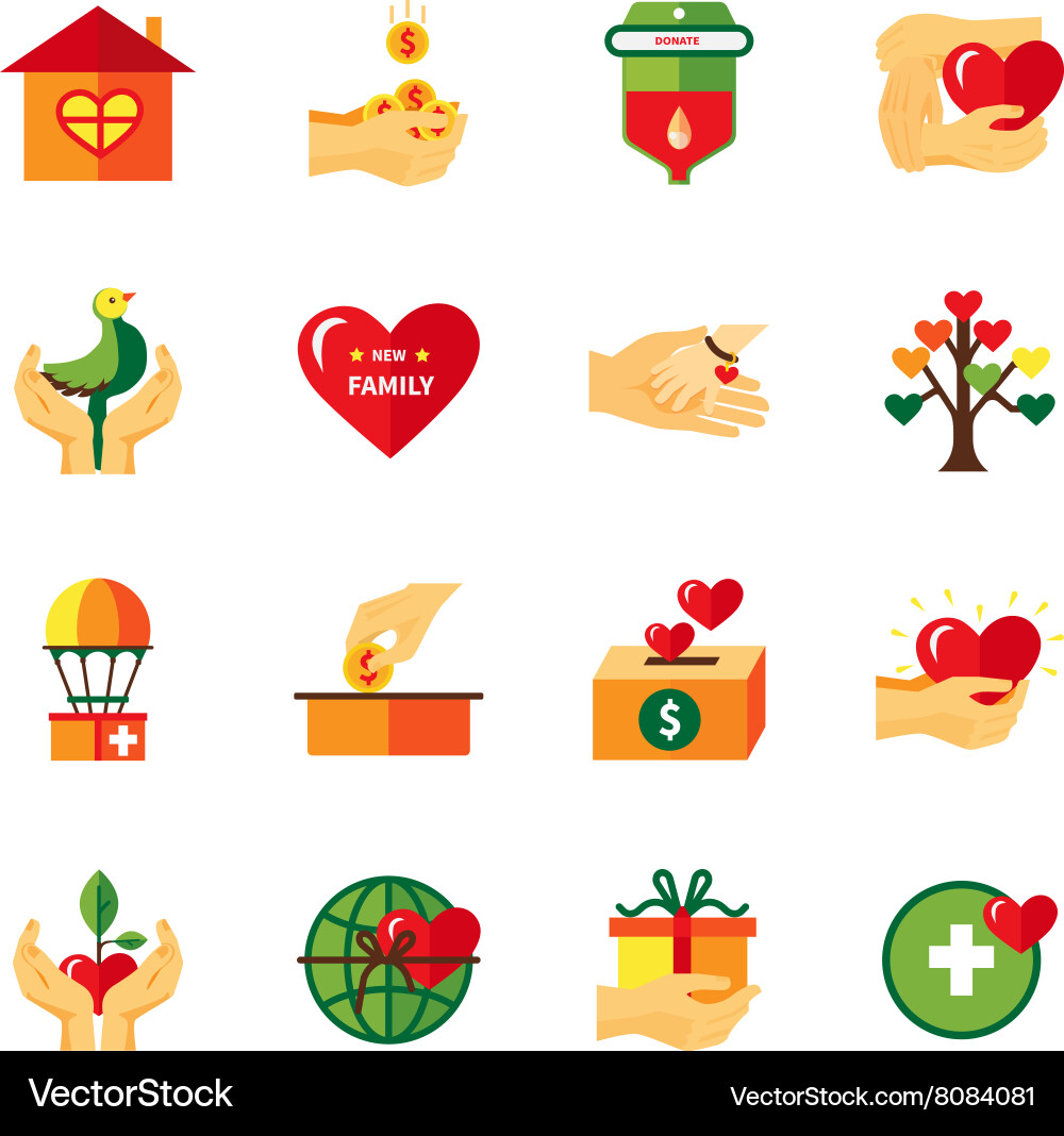 Charity Icons Set - Fundraising & Donations Vector Image