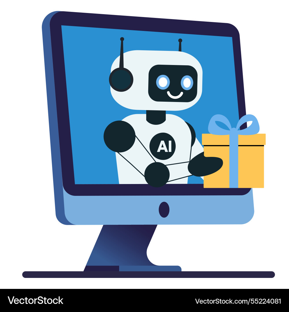 Chat bot robot with gift from Chat bot robot with gift from vector image