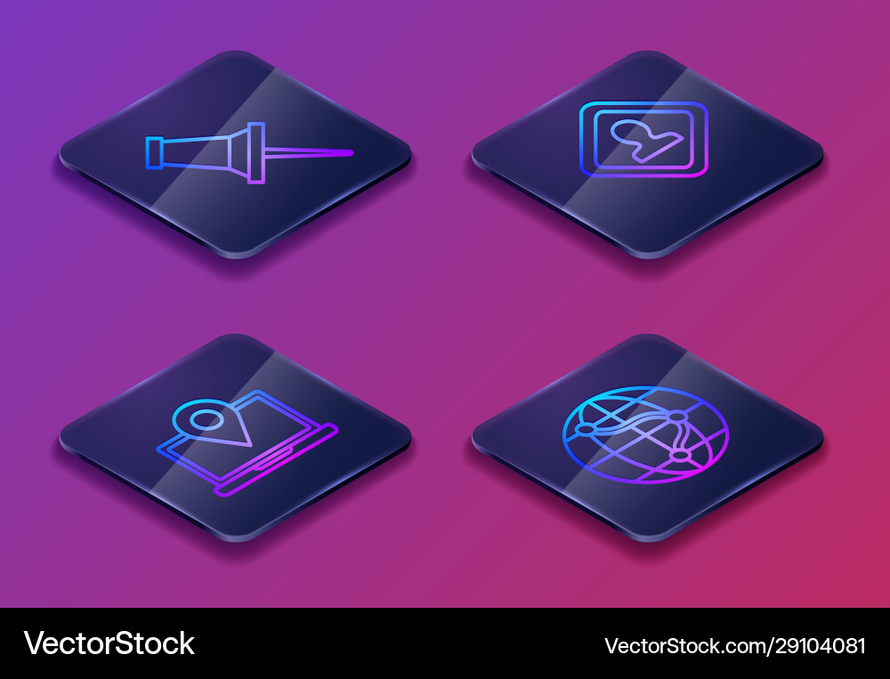 Set isometric line push pin laptop with location Set isometric line push pin laptop with location vector image