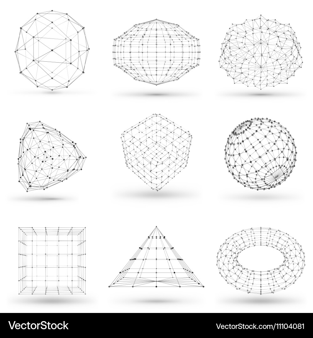 Set of wireframe polygonal elements abstract Vector Image