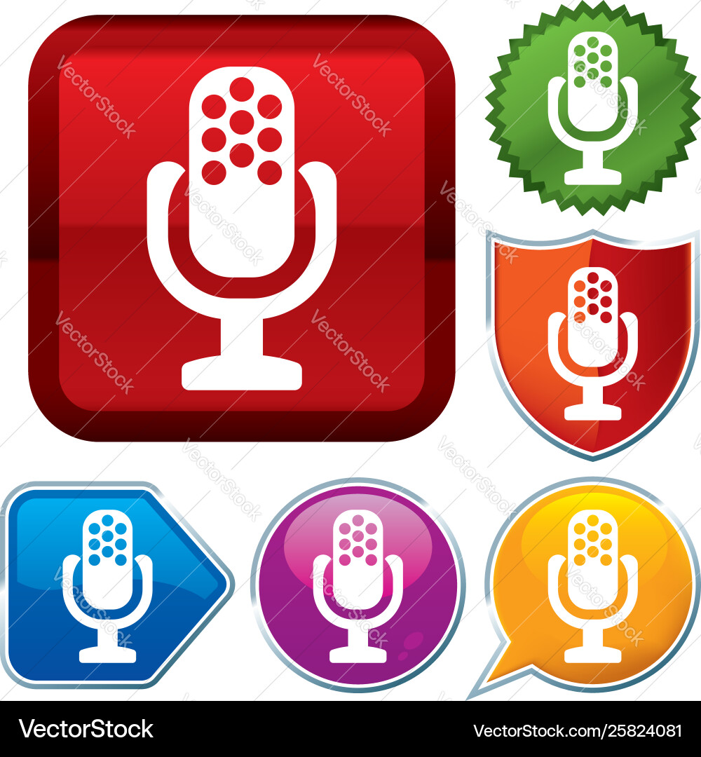 Set shiny icon series on buttons microphone Vector Image