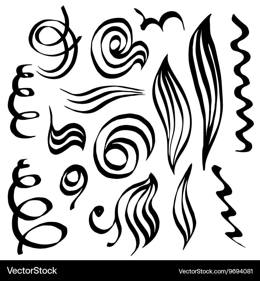 Spiral curls and sketched abstract lines hand vector image