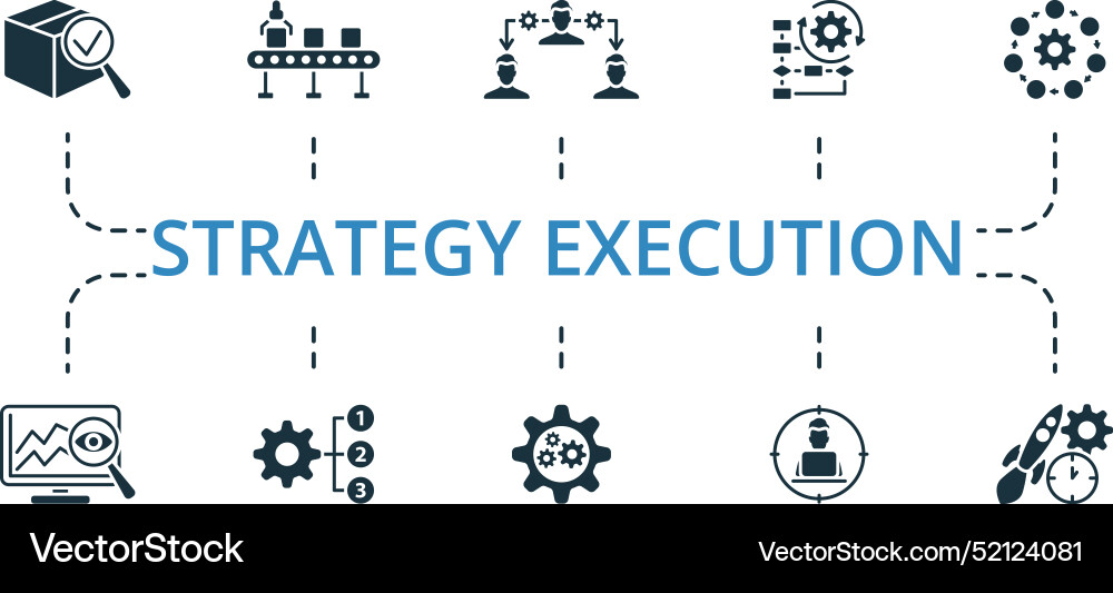 Strategy execution icon set monochrome simple Strategy execution icon set monochrome simple vector image