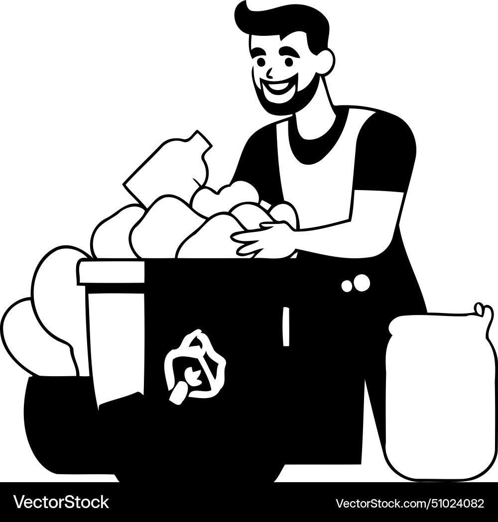 Man throwing garbage into trash bin in flat style Vector Image