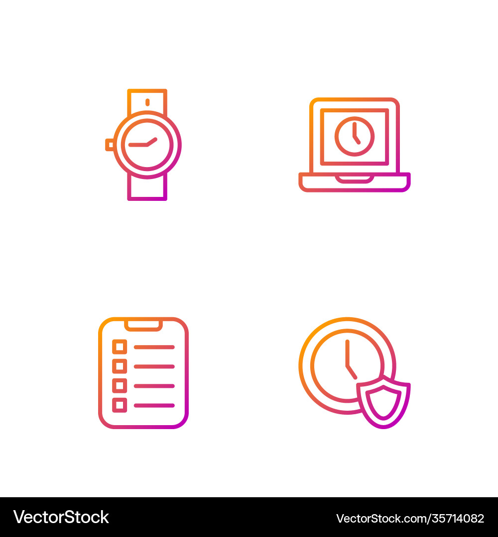 Set line clock with shield to do list or planning Set line clock with shield to do list or planning vector image
