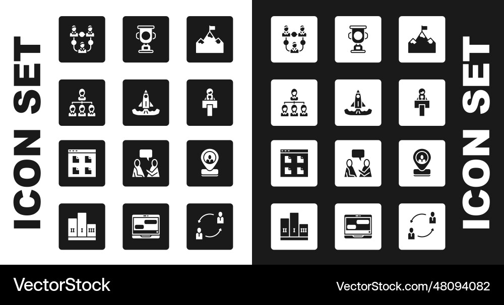 Set mountains with flag rocket hierarchy Set mountains with flag rocket hierarchy vector image