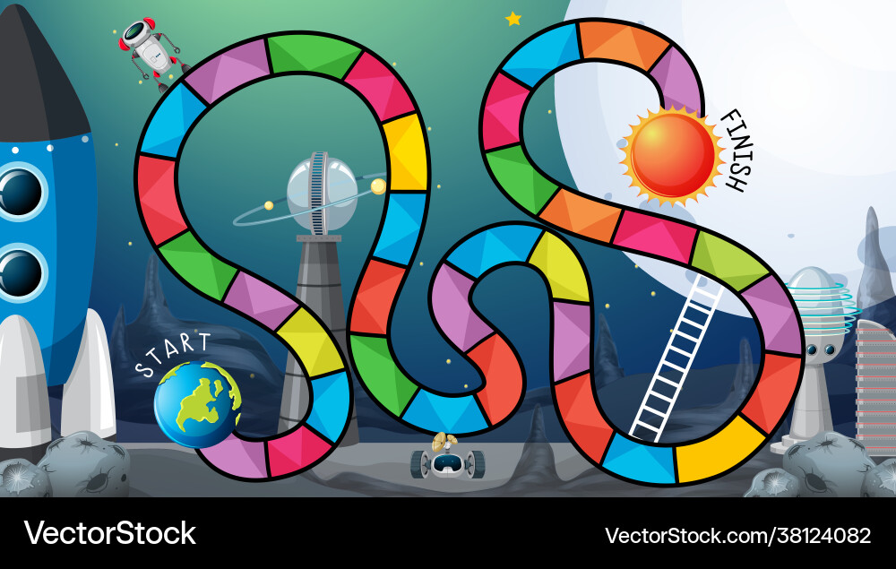 Snake and ladders game template with space theme Snake and ladders game template with space theme vector image