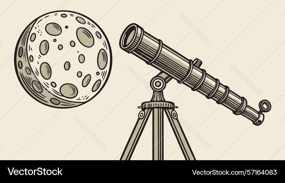 Astronomical telescope pointed at moon exploring vector image