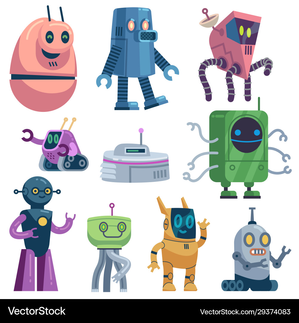 Colorful Futuristic Robots Vector Image