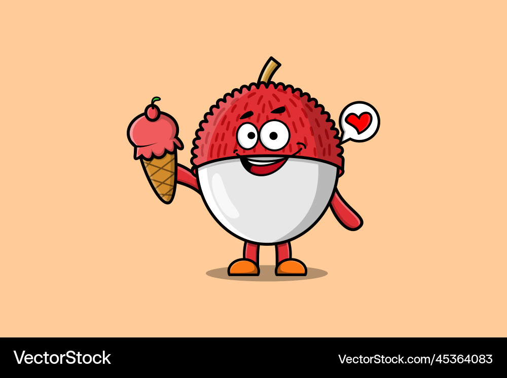 Cute cartoon lychee character holding ice cream Cute cartoon lychee character holding ice cream vector image