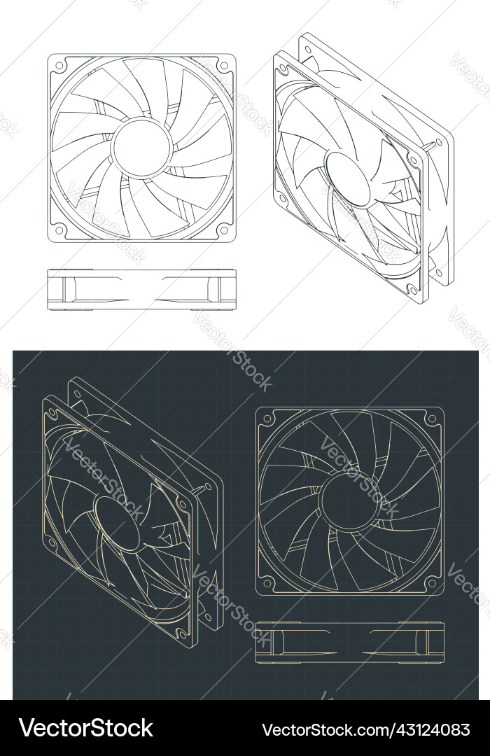 Fan for computer cases and cpu coolers blueprints vector image