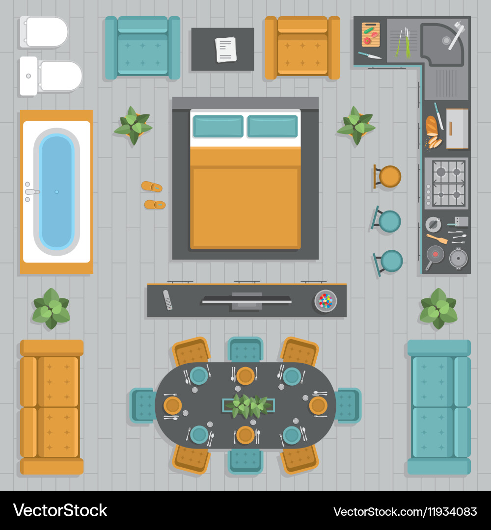 Furniture Top View Arrangement Royalty Free Vector Image