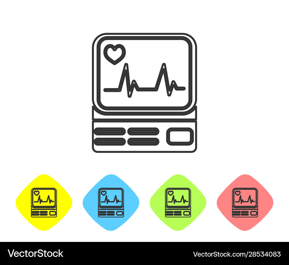 Grey line computer monitor with cardiogram icon Vector Image