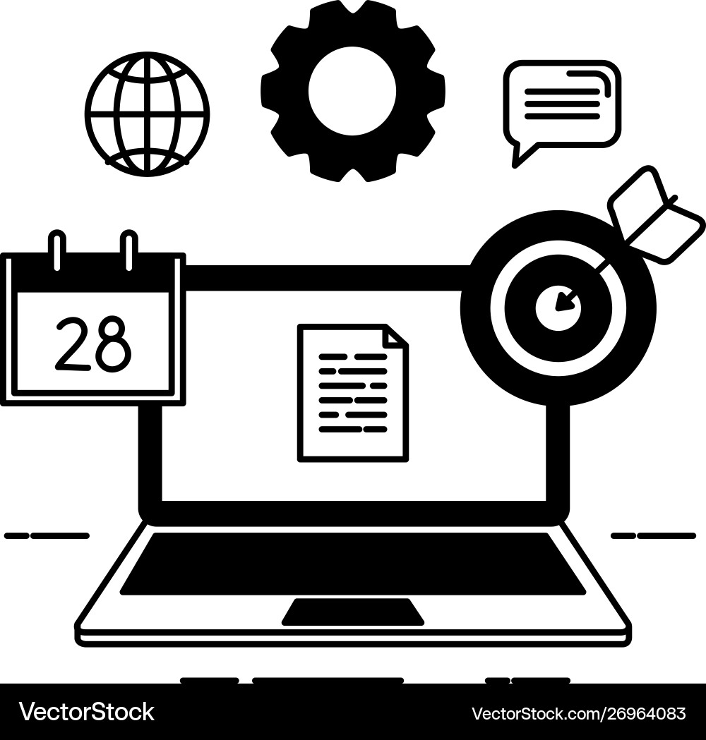 Laptop computer with document and icons Laptop computer with document and icons vector image