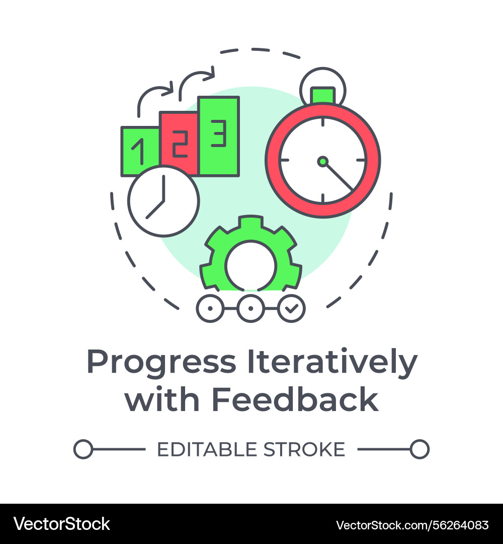 Progress iteratively with feedback multi color Progress iteratively with feedback multi color vector image