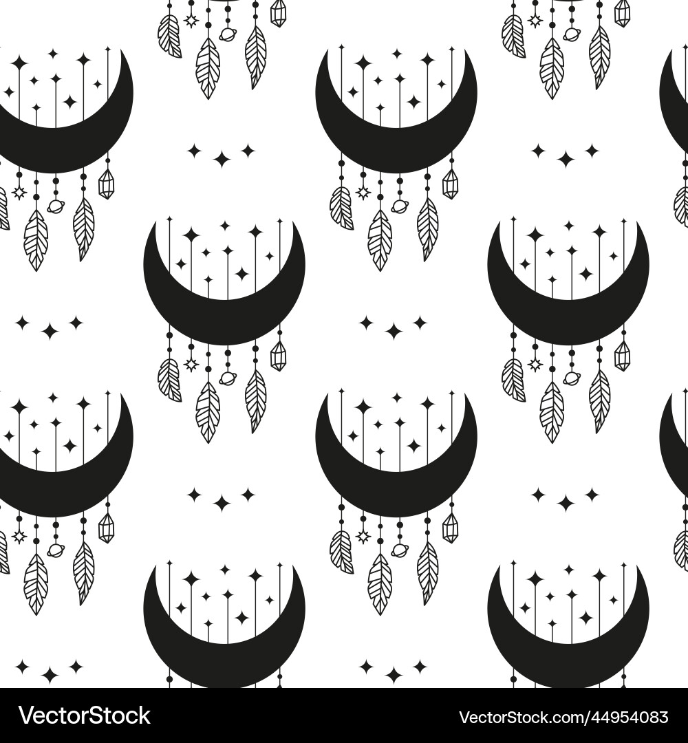 Seamless pattern with crescent stars and feathers Seamless pattern with crescent stars and feathers vector image