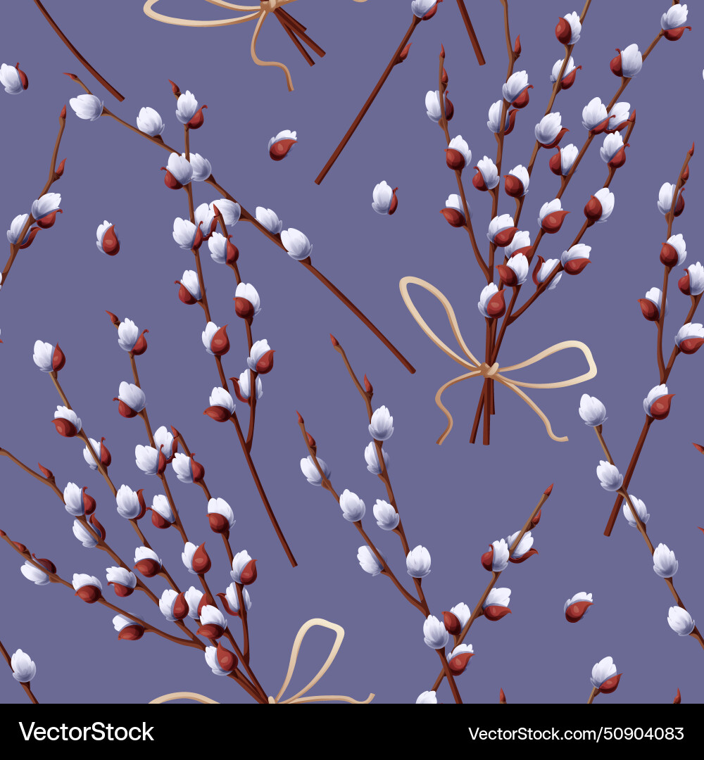 Seamless pattern with willow branches spring vector image
