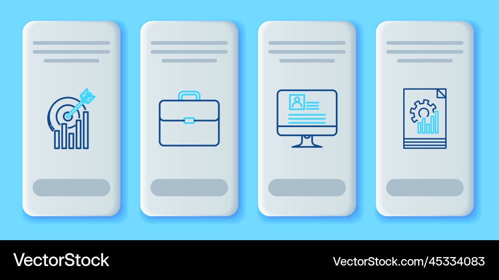 Set line briefcase computer monitor with resume Set line briefcase computer monitor with resume vector image