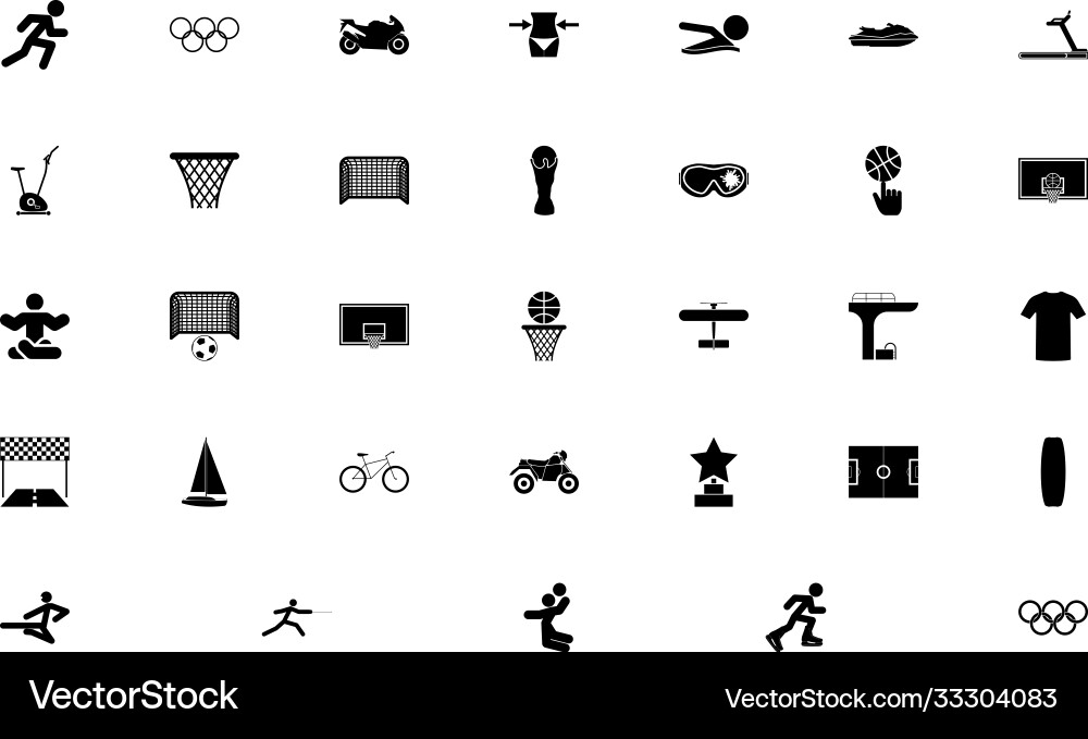 Sport concept objects black color set solid style Sport concept objects black color set solid style vector image