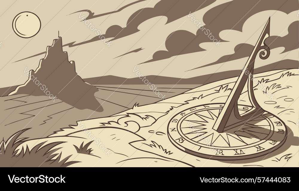 Sundial in open field with swirls design vector image