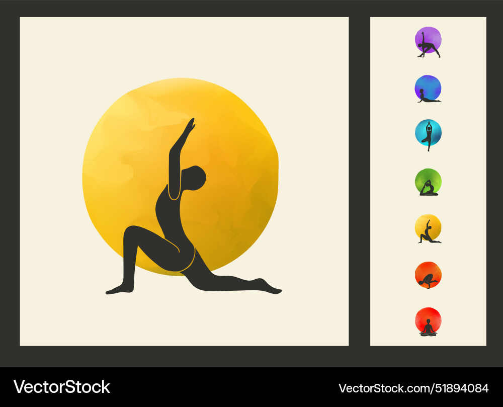 7 yoga asanas vertical banner Royalty Free Vector Image