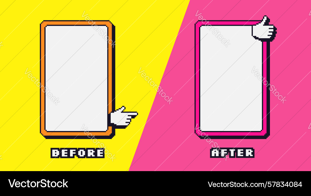 Before and after pixel game template rectangle vector image