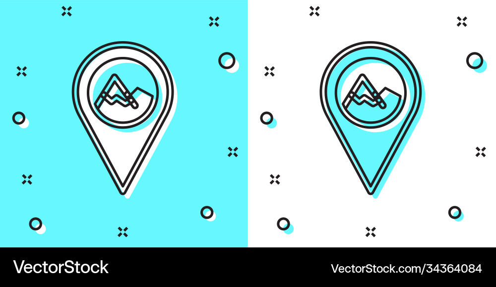 Black line map pointer with mountain icon isolated vector image