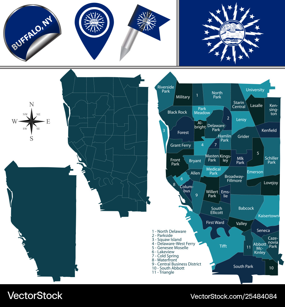 Buffalo City Map - Districts & Landmarks Vector Image