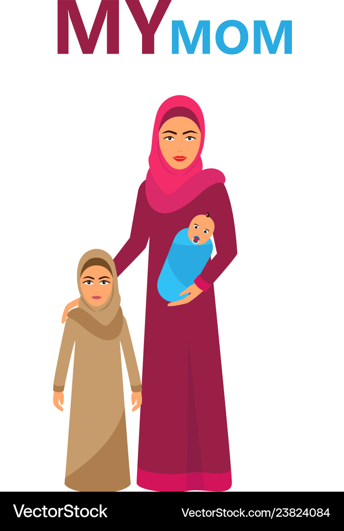 Happy muslim family of mom and children arab Happy muslim family of mom and children arab vector image