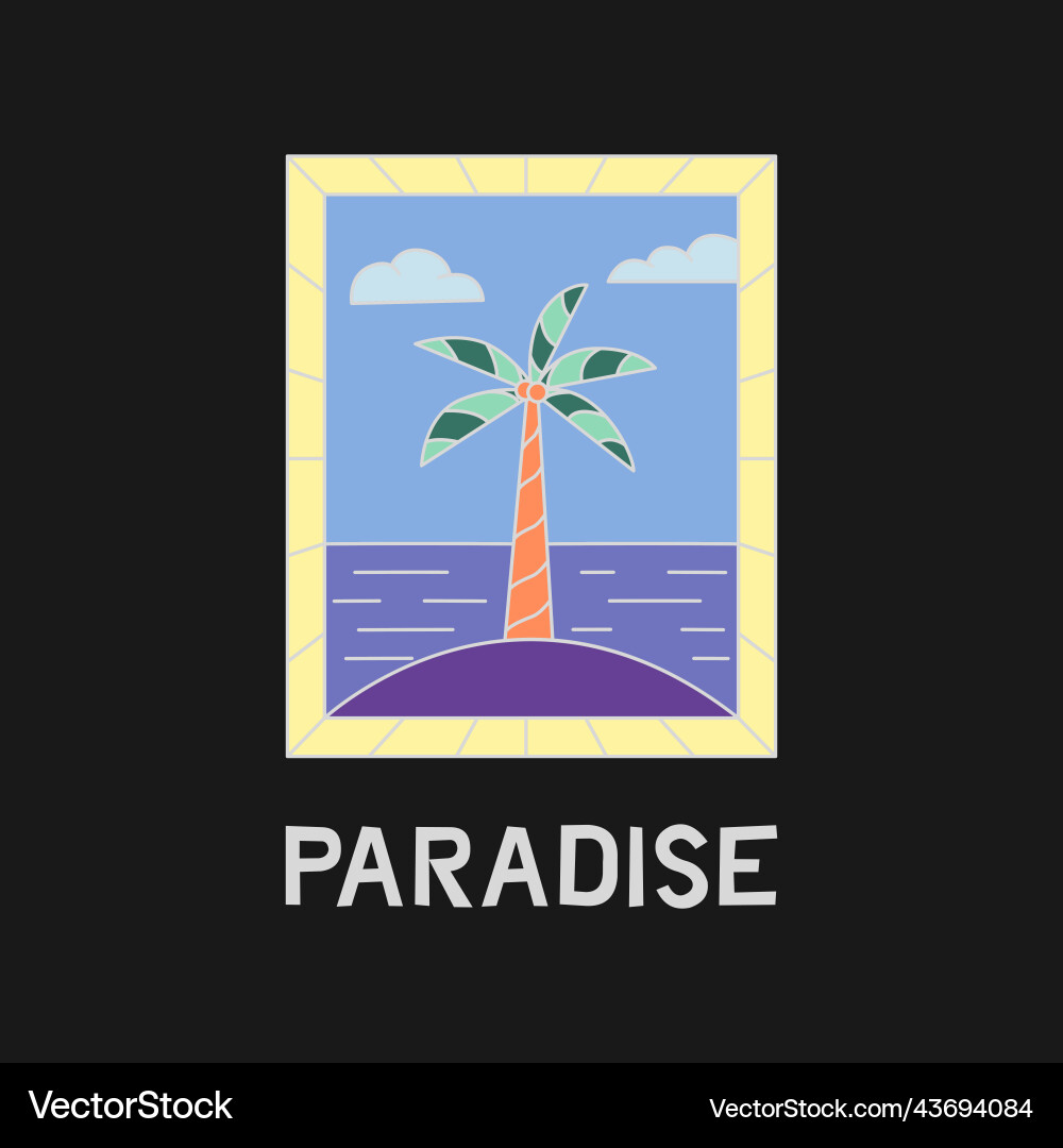 Paradies-Abzeichen mit Meer und Palmenbaum handgezeichnet Paradies-Abzeichen mit Meer und Palmenbaum handgezeichnet vektorbild