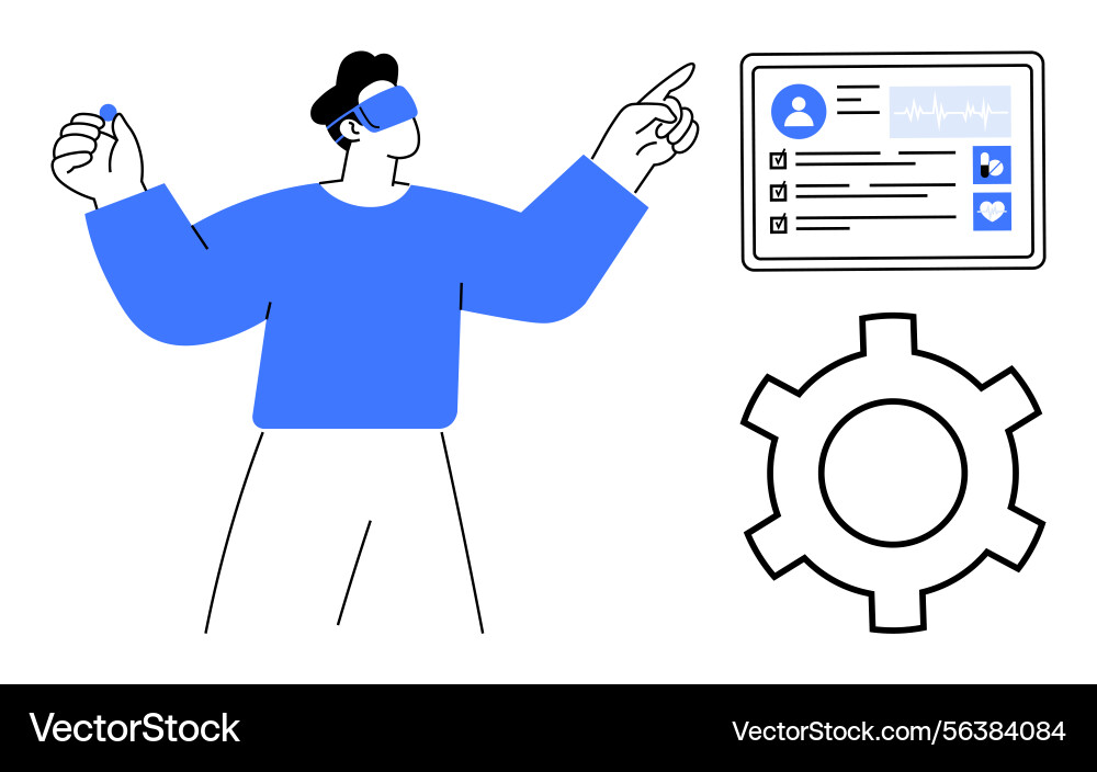 Person using virtual reality for data interaction Person using virtual reality for data interaction Vector Image