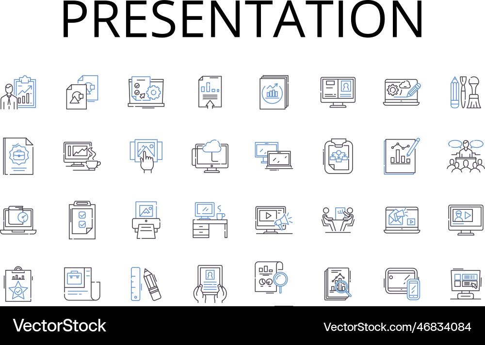 Presentation line icons collection performance Presentation line icons collection performance Vector Image