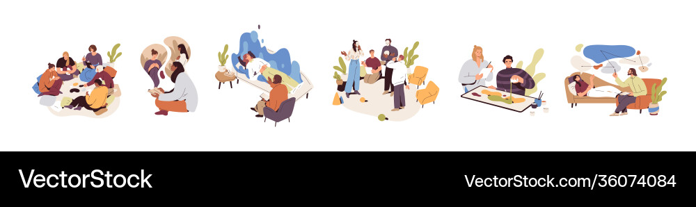 Set people during mental therapy sessions Set people during mental therapy sessions vector image