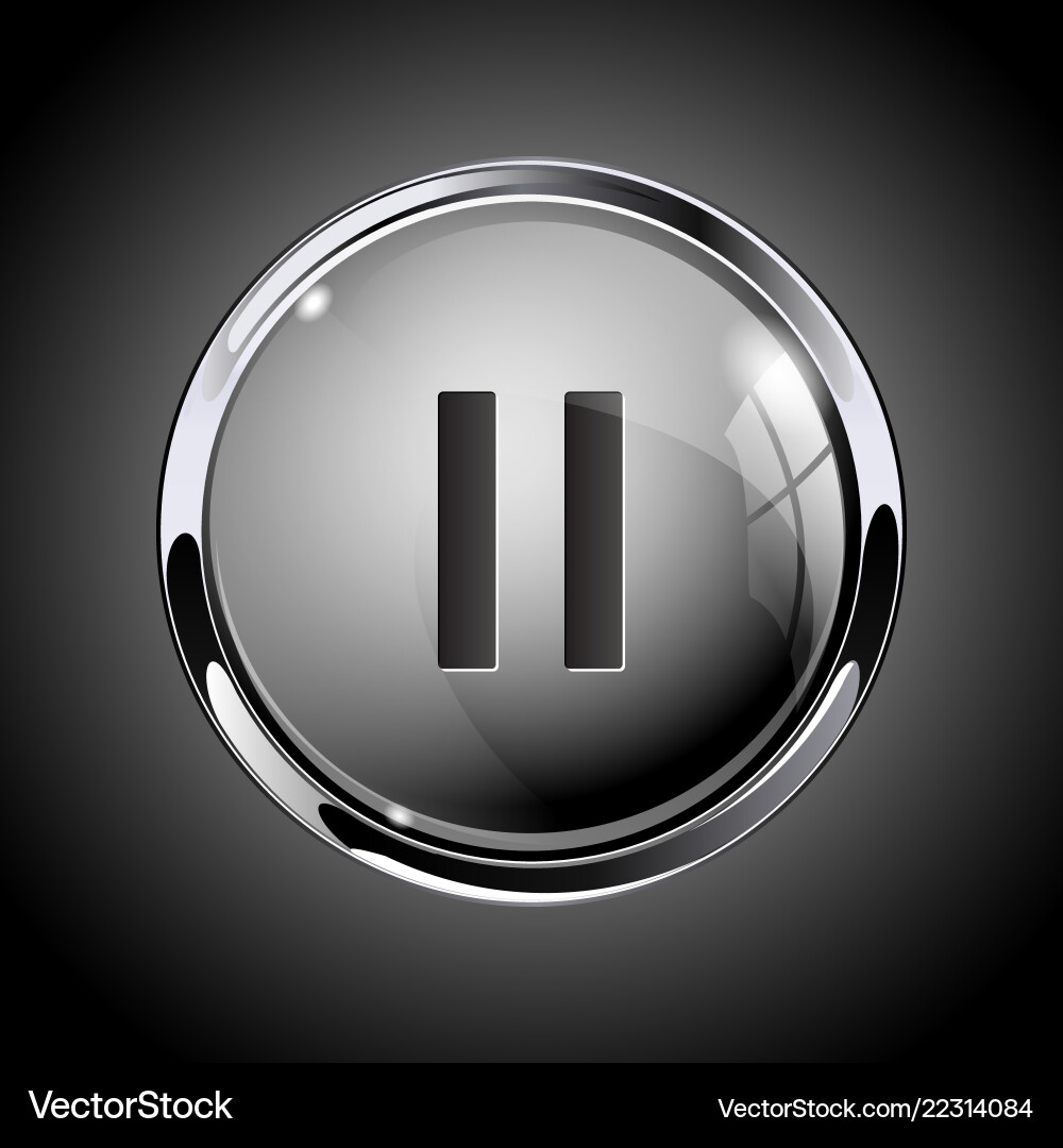 Shiny Pause Button Icon - 3D Gray Vector Image