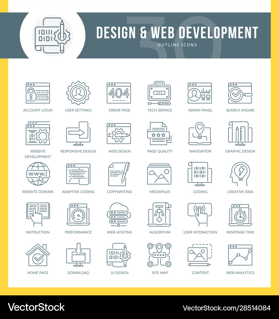 Web Development Outline Icons Set vector image