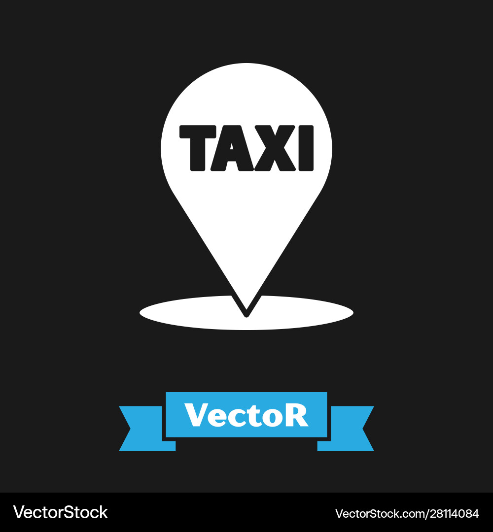 White map pointer with taxi icon isolated on black Vector Image