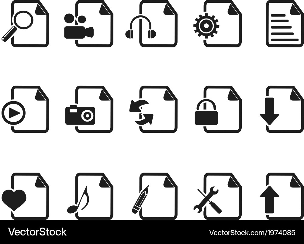 Black File and Document Icons vector image