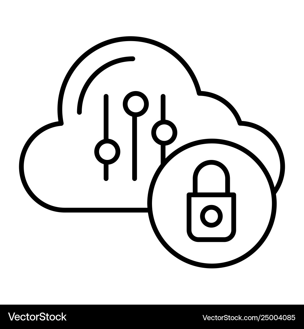 Computer storage with lock thin line icon cloud Computer storage with lock thin line icon cloud Vector Image